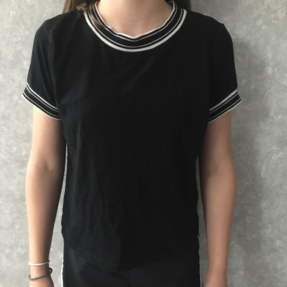 Black tee shirt with white stripe, size small - Picture 1 of 3